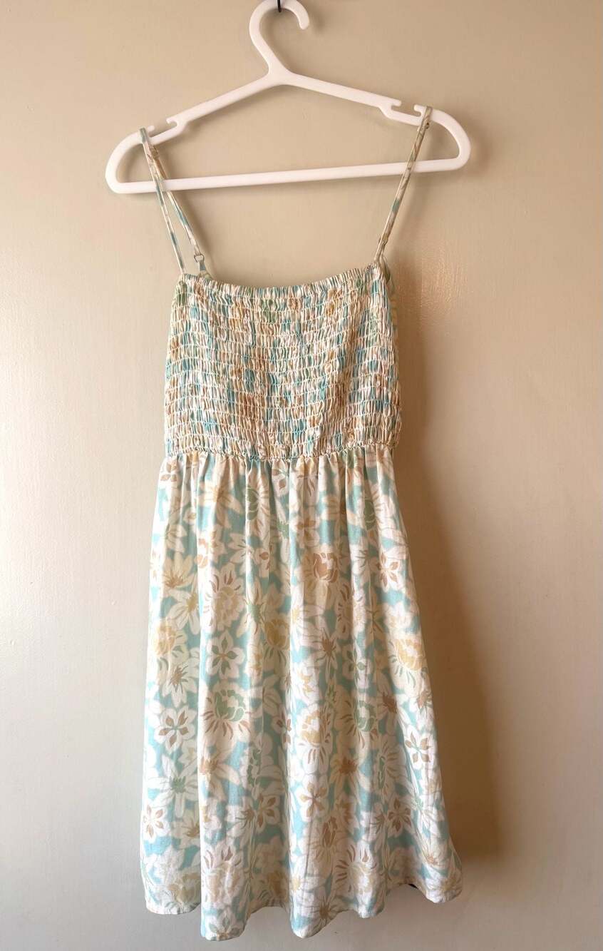 Rhythm Paloma Floral Smocked Mini Dress Aqua M NWT Rayon Ramie $89 Retail